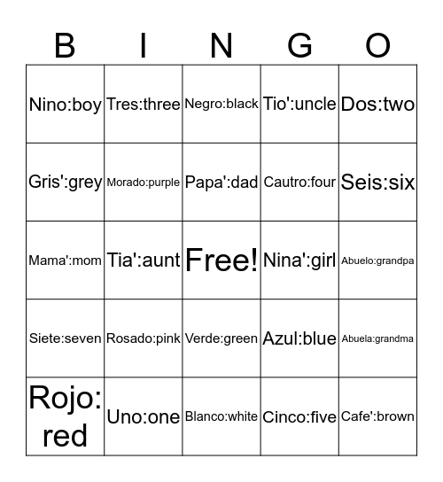 Spanish Bingo Card