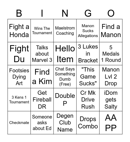 Tournament Exp Bingo Card
