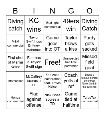 Super Bowl (Taylors Version) Bingo Card