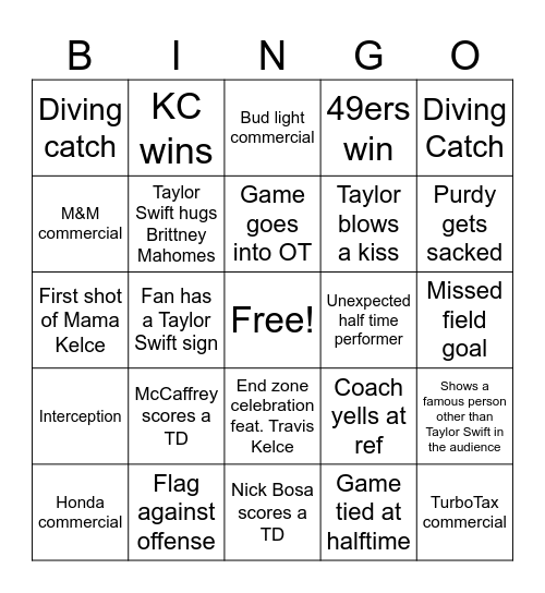 Super Bowl (Taylors Version) Bingo Card