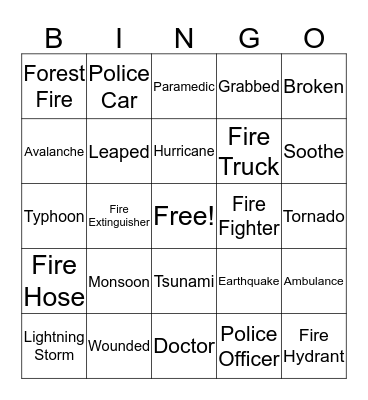 Emergency/Weather Bingo Card