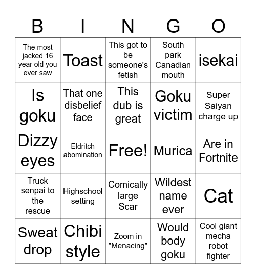 Anime out of context Bingo Card