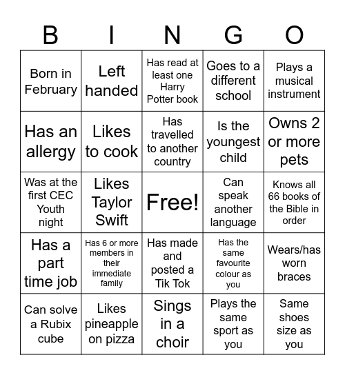 Get to Know You Bingo Card