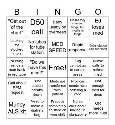 Pharmacy Bingo Card