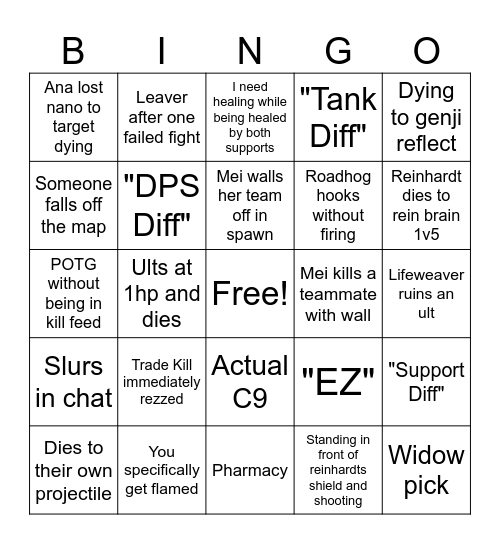 Overwatch Bingo Card