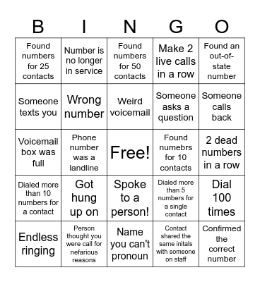 Phone Banking Bingo! Bingo Card