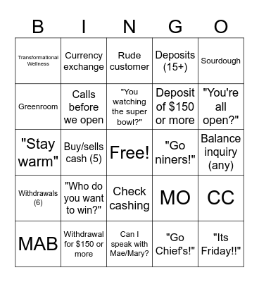 Super Bowl Bingo Card