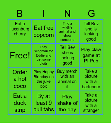 Funger's First Northwoods Bingo Card