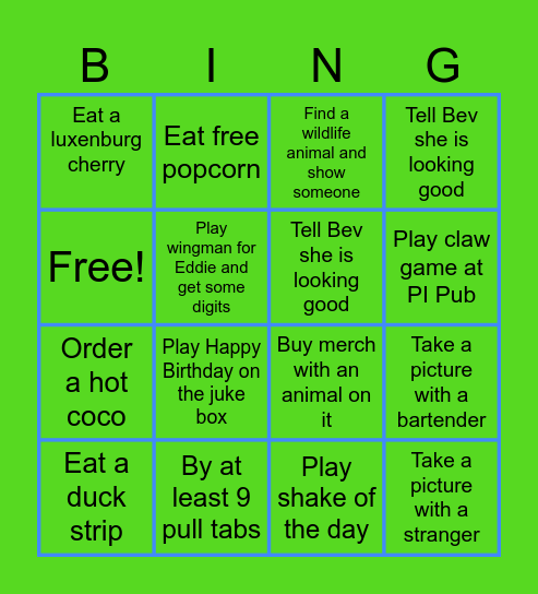 Funger's First Northwoods Bingo Card