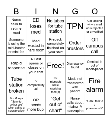 Pharmacy Bingo Card