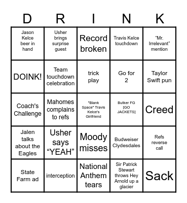 2024 Super Bowl BINGO! Bingo Card