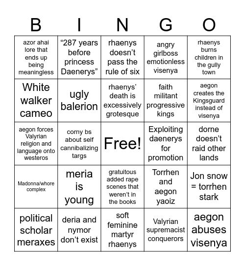 hbo aegon’s conquest part two Bingo Card