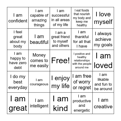 Affirmation Bingo Card