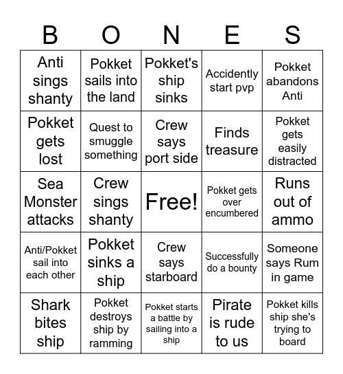 Skull & Bones Bingo Card