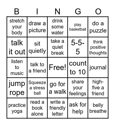 Coping Skills Bingo Card