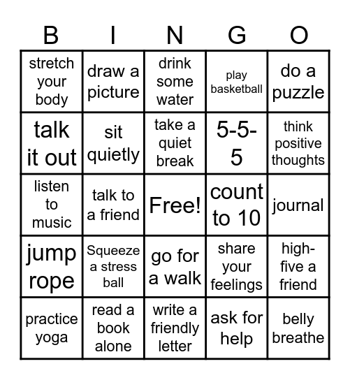 Coping Skills Bingo Card