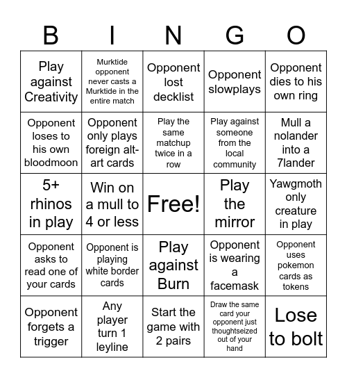 RC Bingo Card