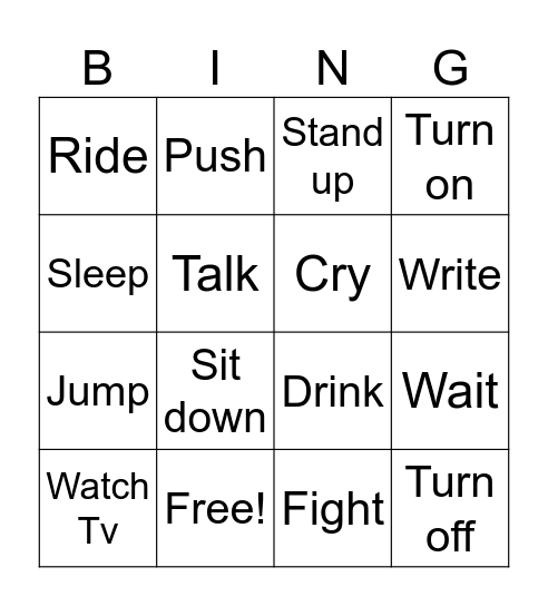 Action Verbs Bingo Card