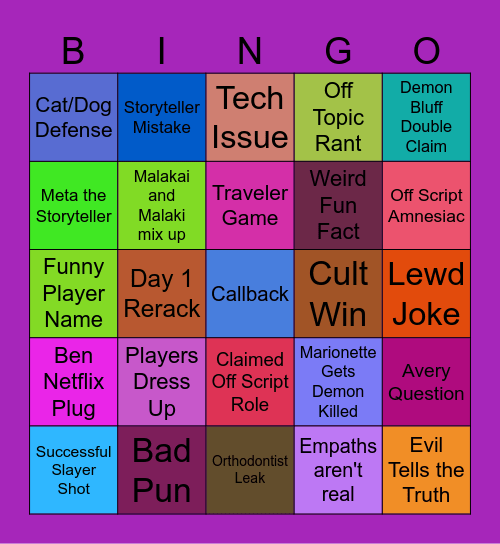 Blood on the Clocktower Bingo Card