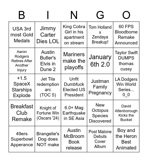 Craig Bingo Card for 2024 Bingo Card