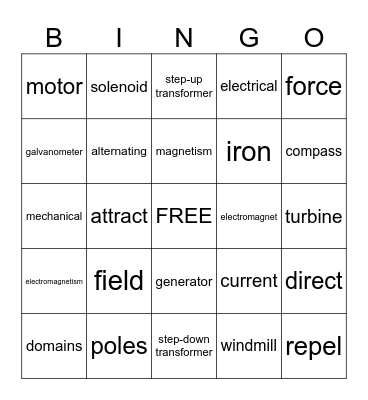 MAGNETISM Bingo Card