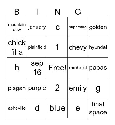 Untitled Bingo Card