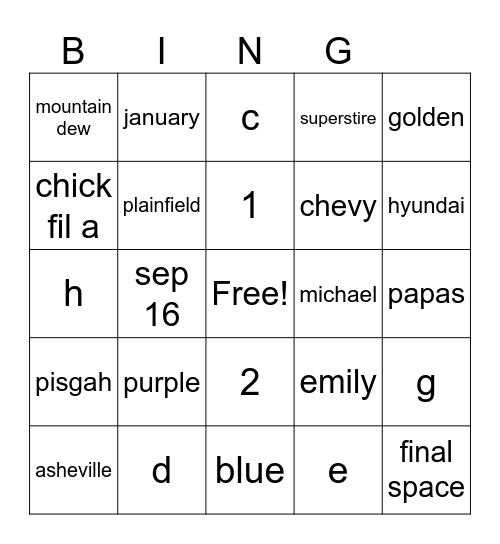 Untitled Bingo Card