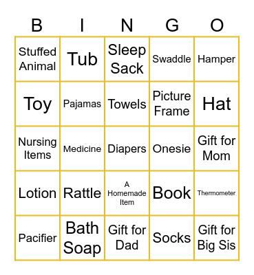 Baby Bingo Card