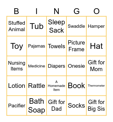 Baby Bingo Card
