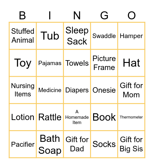 Baby Bingo Card