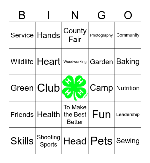 Keene Kids 4-H Bingo Card
