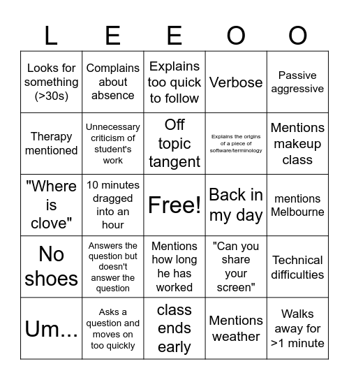 Leo Bingo Card