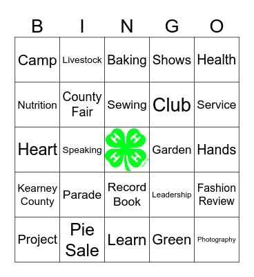 Keene Kids 4-H Bingo Card