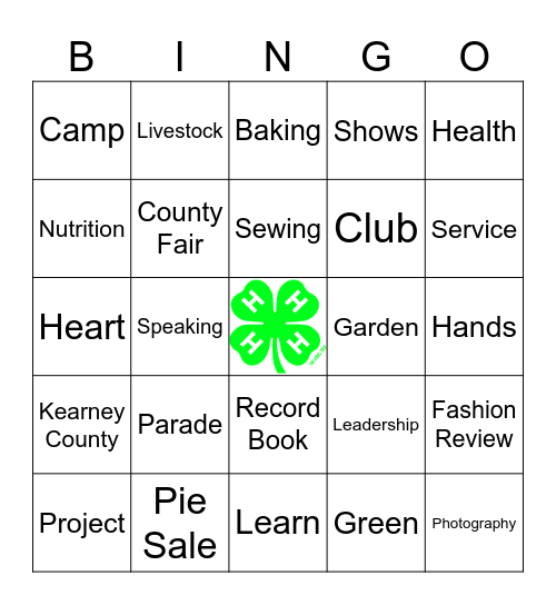Keene Kids 4-H Bingo Card