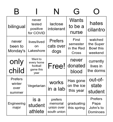 Untitled Bingo Card