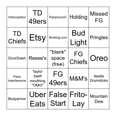 Super Bowl LVIII Bingo Card