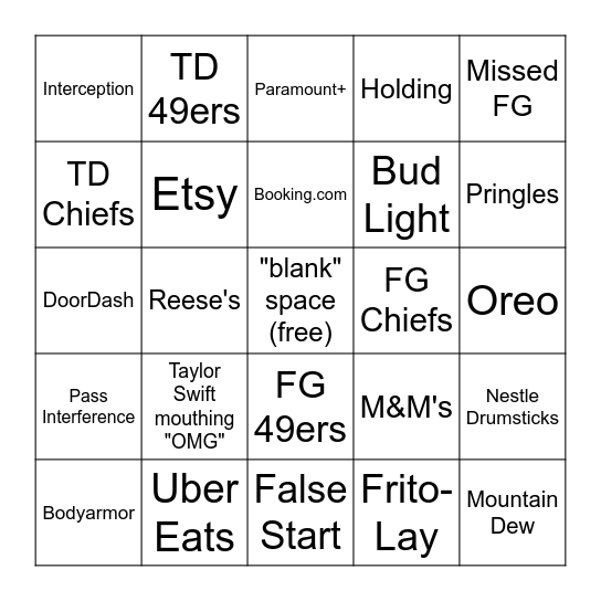 Super Bowl LVIII Bingo Card