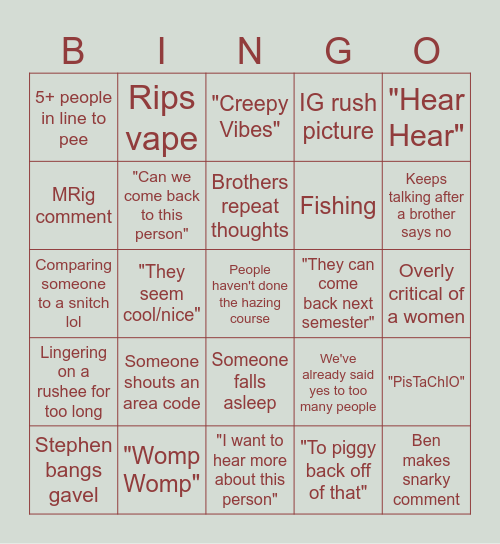 Rush Voting Bingo Card