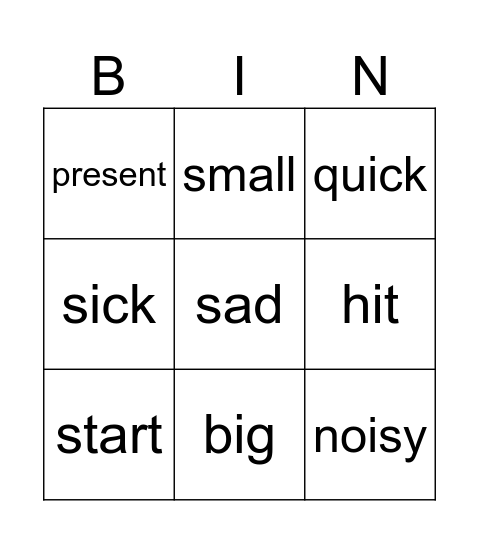Synonyms Bingo Card