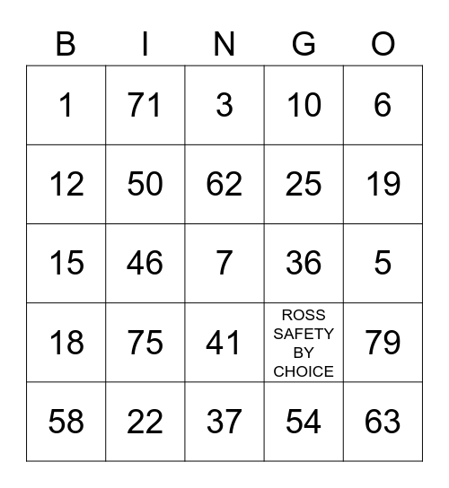S A F E T Y   B I N G O Bingo Card