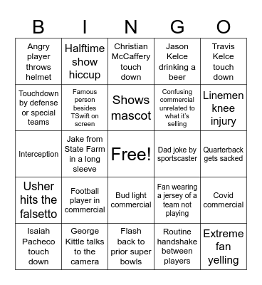 Super Bowl LVIII Bingo Card