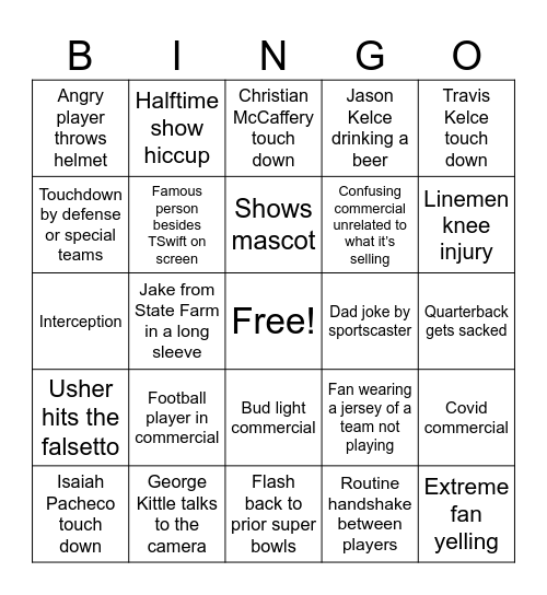 Super Bowl LVIII Bingo Card