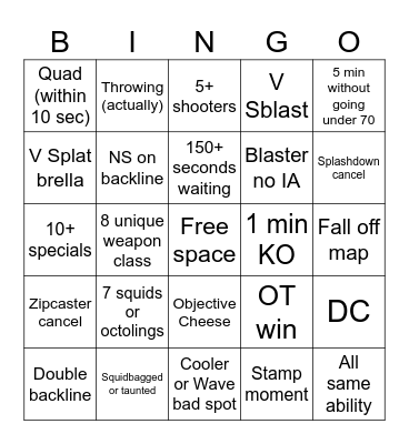 Splatoon 3 Anarchy Open Bingo Card