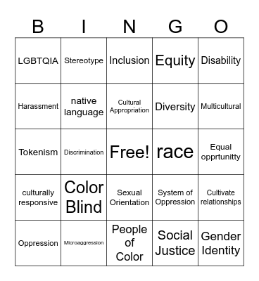 Diversity Equity & Inclusion Bingo Card