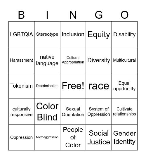 Diversity Equity & Inclusion Bingo Card