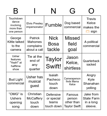 Super Bowl LVIII Bingo Card