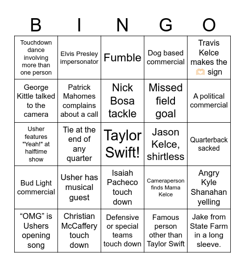 Super Bowl LVIII Bingo Card