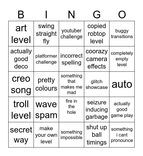 recent tab Bingo Card