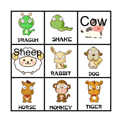 Chinese Zodiac Animals Bingo Card