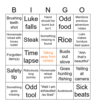 Outdoor Boys Bingo Card